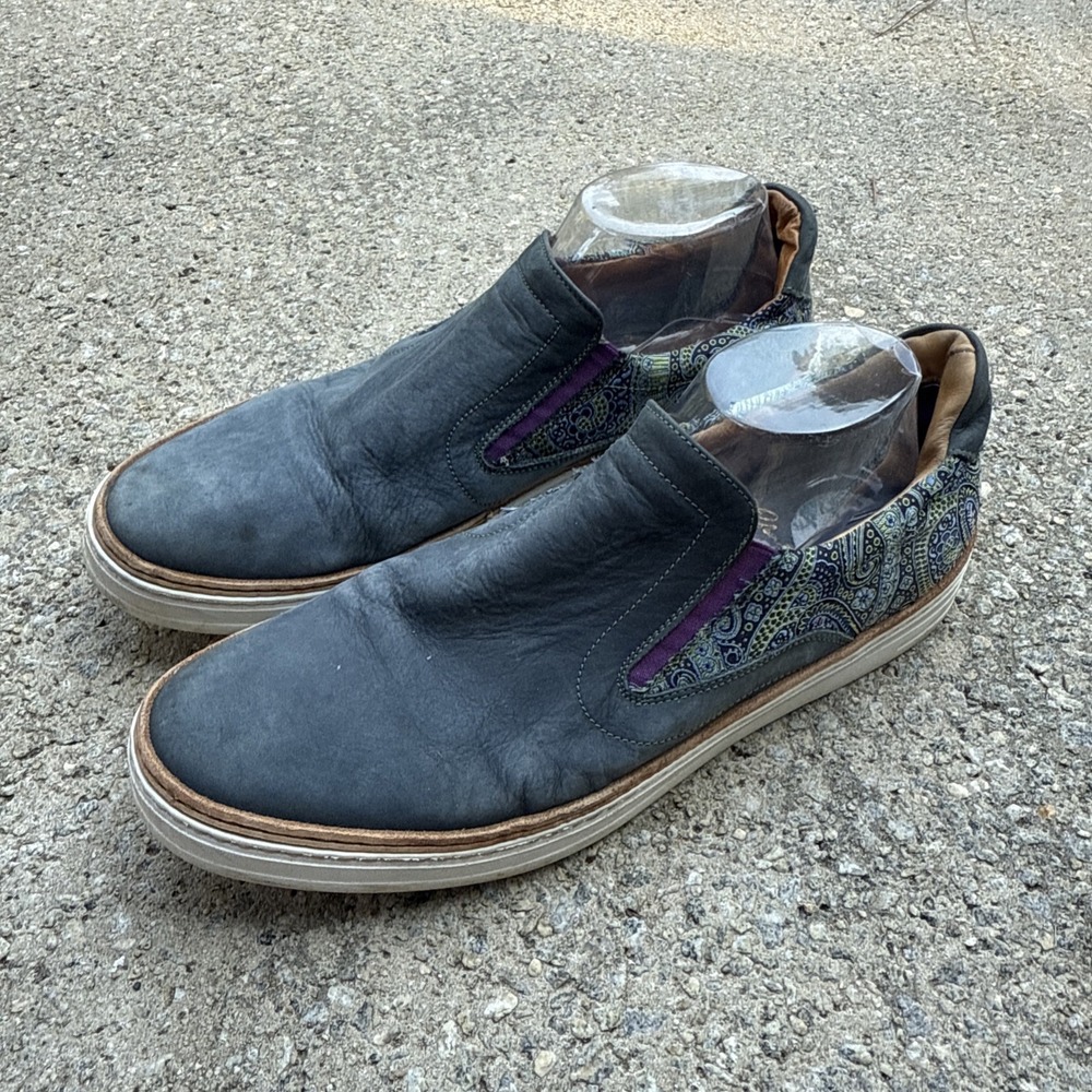 Robert Graham Shoes Men's Size 11.5  Blue Suede Paisley Slip On Casual Sneakers